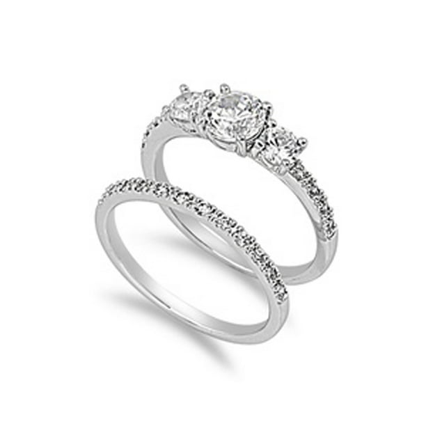 1.5ct cz Ring Set Sterling Silver 925 Engagement Promise Wedding Bands size 8,9 